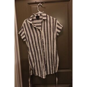 Lumiere Gray & white‎ Stripe Button-Up Linen Blend shirt dress size large womens